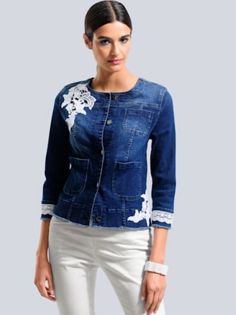 Jeansjacke mit kontrastfarbiger Spitze für 49,95€