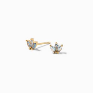 C LUXE by Claire's 18k Yellow Gold Plated Aqua Cubic Zirconia Petal Stud Earrings für 8,49€ in Claire's