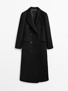 Langer Zweireihiger Mantel In Schwarz für 299€ in Massimo Dutti